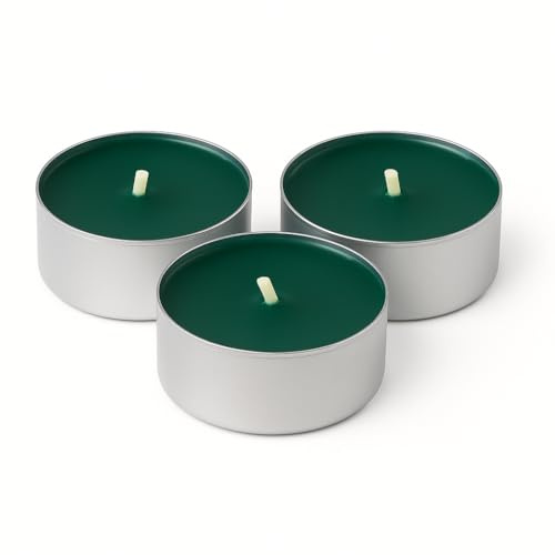 Candelo Duftteelichter Winter Forest 18er-Set – Grün, 4h Brenndauer, Ø 3,8 cm, Höhe 1,4 cm – Weihnachtskerzen & Winterdeko in Aluminiumhülle