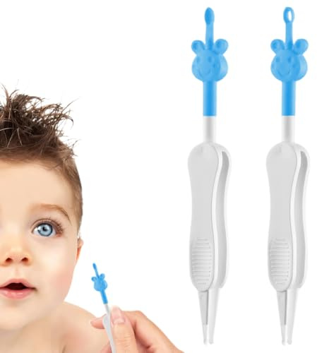 2 Pezzi Pulizia Naso-Orecchie Neonato, Pinzette per la Pulizia, Bastoncino Doppia Estremità + Pinza in Silicone per Naso e Orecchie