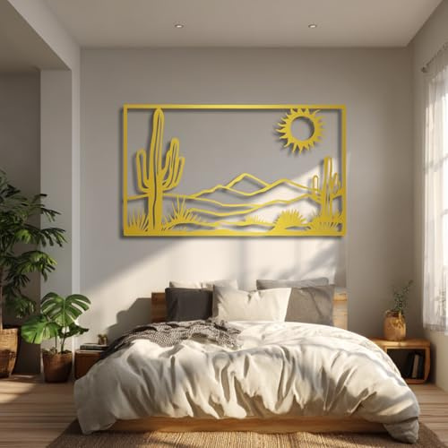 Grande e Spessa Decorazione da Parete in Metallo, Decorazione da Parete con Cactus in Metallo, Decorazione da Parete con Paesaggio desertico, Cartello Sud-Occidentale per Soggiorno, Camera da Letto,
