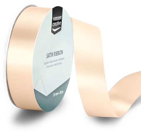 Vaessen Creative Satinband Elfenbein - Doppelseitiger Dekoband 20 m x 25 mm - Geschenkband und Stoffbänder für Deko, Schachteln und Lesezeichen