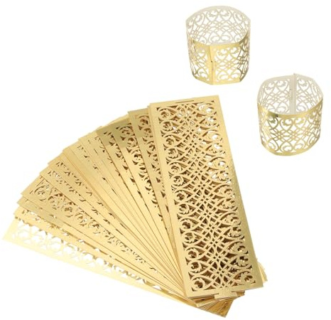 QUARKZMAN 50 Anillos para Servilletas De Papel Foil Cortados con Laser, Portaservilletas Bandas para Servilletas Huecas para Bodas Fiestas (Oro Reflectante De Un Lado, 13.5 X 4 cm)