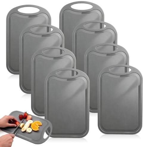 10 tablas de desayuno de 25 x 16 cm, tabla de cortar de plástico, juego de tablas de cocina con ranura para zumo y asa, aptas para lavavajillas, sin BPA, para frutas, verduras, carne