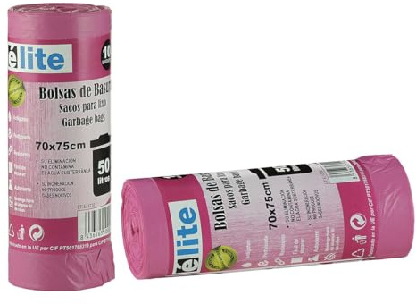 Bolsas de Basura 50L,70x75 cm,Antigoteo – Pack 100 Bolsas Súper Resistentes, Perfumadas, con Autocierre – ECO Friendly – Uso Hogar, Oficinas y Hostelería – Pack 10 Rollos x 10 Bolsas – Color Rosa