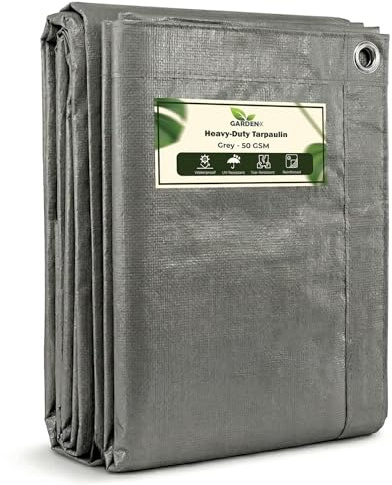 GARDENIX Tarpaulin 4m x 5m Grey Tarp 50gsm Waterproof Tarp Sheet Cover, Groundsheet, Multipurpose, Lightweight