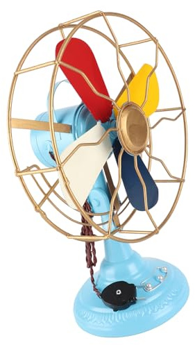 AMONIDA Ventilador de Mesa Vintage, Ventilador de Base Ancha de Metal de Estilo Retro, Aspas Giratorias con Colores Vibrantes, Ideal para Decoración de Jardín, Patio, Patio Trasero, Dormitorio, Sala
