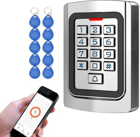 YAVIS Control de Acceso WiFi Tuya para Puerta y Portón, Teclado con Código RFID 125kHz + 10 Llaveros ID, Carcasa Metálica IP68, WG26, App + Pin + RFID, Gestión Remota, Oficina Tienda (K10)