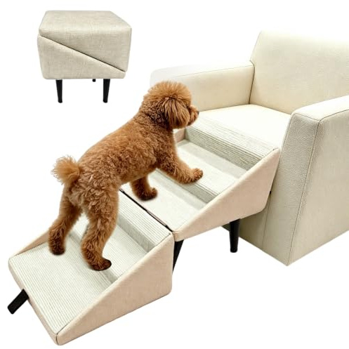 Escalera para Perros Plegable, 2 en 1 Multifuncionales Rampa para Perros y Otomana, Antideslizante Escaleras y Escalones para Pequeños, Soporta Fácil Acceso a Camas y Sofá
