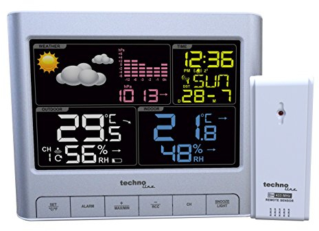 Technoline WS6449 WS 6449 moderne Wetterstation mit LED-Anzeige, sowie Temperatur- und Luftdruckanzeige, Wettervorhersage mit Hilfe von Wettersymbolen, silber, 15,9 x 4,3 x 13 cm