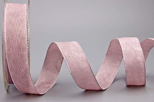 Nastro decorativo Oliver in tessuto con bordi in filo metallico, leggermente lucido, effetto lino, per Natale e Avvento, colore: rosa antico (107), 20 m x 25 mm (rotolo)