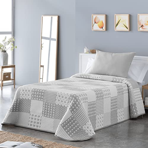 VIALMAN Colcha Bouti Ligera Sofia 21 para Cama Individual de 90 cm | Colcha Cama 90 | Tamaño Colcha 180 x 270 cm, Color Gris
