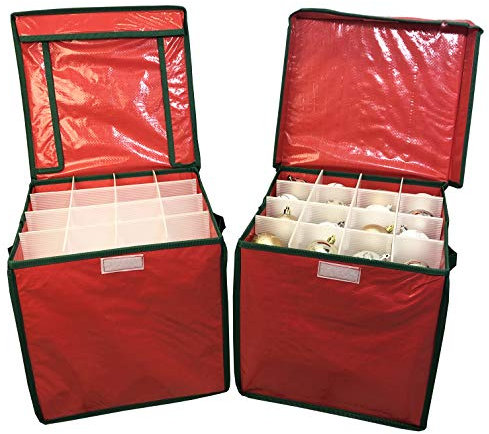 Selections Christmas Bauble Decorations Storage Box Bag with Adjustable Dividers 64 Compartments - Pack of 2