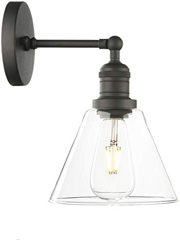 Phansthy Loft-Wandleuchte,Trichter Klar Glas Vintage Industrie Wandlampe Wandleuchtung Wandbeleuchtung Schicke schlichte Beleuchtund Industrial Style (Schwarz Farbe)
