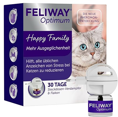 FELIWAY Optimum Start-Set | Pheromone für Katzen | Verdampfer für die Steckdose + 48ml Flakon | Diffuser gegen Stress, für mehr Harmonie | 30 Tage Wirkung | von Tierärzten empfohlen, klinisch getestet