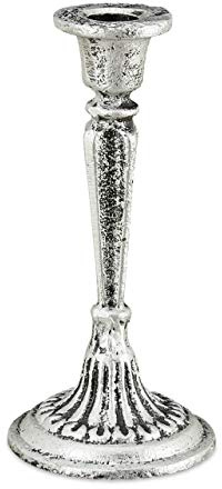 Relaxdays Kerzenständer, einarmig, für Tafel- & Stabkerzen, Vintage, antik, Kerzenhalter Gusseisen, HD 19 x 9 cm, silber