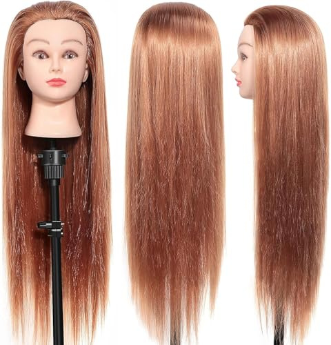 Mannequin Head Hairdressing 24, Soft Synthetic Fiber Material Human Hairstyle Training Head, Training Head Cosmetology Doll Head Hairdresser Training Head with Table Clamp Stand for Hairstyle