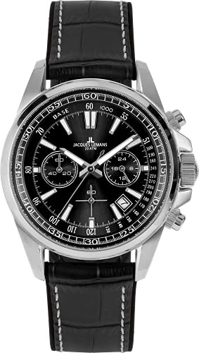 JACQUES LEMANS Herrenuhr Chronograph Ziffernblatt mit Sonnenschliff 1-2117A
