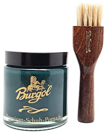 Burgol Premium Schuh Pomade 100ml mit langer Tiegelbürste Grün