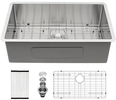 30 Inch Undermount Kitchen Sink - Beslend 30x18x10 Inch Undermount Stainless Steel Kitchen Sink 16 Gauge Single Bowl Round Corner Under Counter Basin