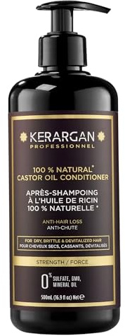 Kerargan - Haarspülung mit Rizinus, Argan- und Kamillenöl, um Ihre Haarfasern zu nähren und zu regenerieren und sie gleichzeitig zu verschönern - Sulfat, Paraben und Silikonfreii - 500 ml | Die Haarspülung entwirrt trockenes oder brüchiges Haar, stärkt die Längen und verbessert die Geschmeidigkeit