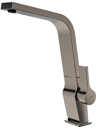 TEKA Grifo Cocina Monomando, Caño Alto Giratorio, Aireador Anticalcáreo, Superficie PVD, Latiguillos Flexibles 3/8” y 1/2”, Metallic Edition ICC 915 Titanium