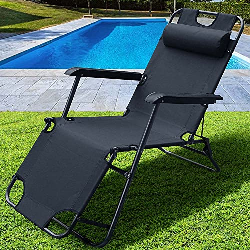 BAKAJI Sedia Sdraio Reclinabile in Lettino Prendisole Esterno Giardino Poltrona Relax Pieghevole in Metallo e Tessuto Oxford Traspirante con Poggiatesta Imbottito Terrazzo Piscina Spiaggia (Nero)