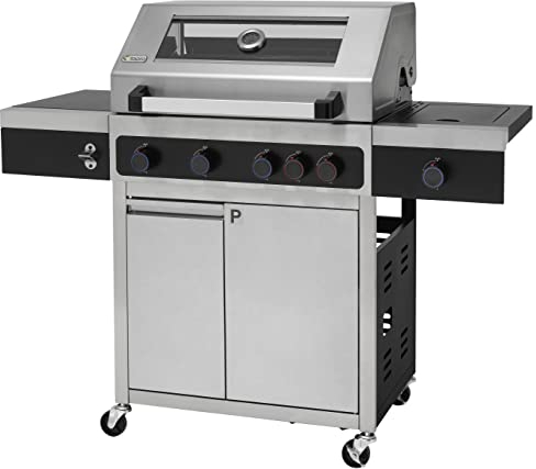 tepro Gasgrill Keansburg 4 SPECIAL EDITION in Edelstahl-Optik mit 4 Brennern inkl. 1 POWERZONE sowie rückseitigem Keramik-Infrarot-Brenner, emailierten Guss-Grillrosten (Rost-in-Rost-System), Edelstahldeckel mit praktischem Glasfenster und Thermometer, Maße ca. 138 x 62 x 118 cm