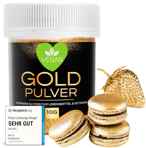 He-Ju essbares Goldpulver Lebensmittelfarbe 10g, vegan, essbares Glitzer