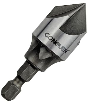 CONQUER Tools 5 Flute Metal Countersink Drill Bit, 87 Degree for 1/4'' Hex Shank Fit 1/8-3/4(3mm-19mm), Burr Removal, Deburring Beveling Chamfer Tool, Holes Shaping Trimming, Inner/Pipe Reamer