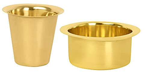 HANDTECHINDIA Brass Dabara Matte Plain For South Indian Filter Kaapi Dabara Set for South Indian Filter Coffee Special South Indian Coffee Brass Filter Handmade Tumbler Cup