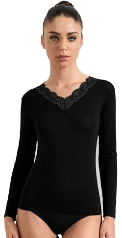 Ciocca Pura Maglia Donna con Cashmere Manica Lunga Pizzo Intimo Canottiera Elegante Calda [P0716C_NRO_S_1]
