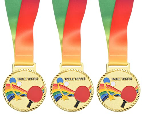 PATIKIL 3 Stück 2,7 Tischtennis Medaillen Tischtennis Award Medaillen Goldmedaille mit Band Vielfarbig für Spiele Sportwettbewerbe