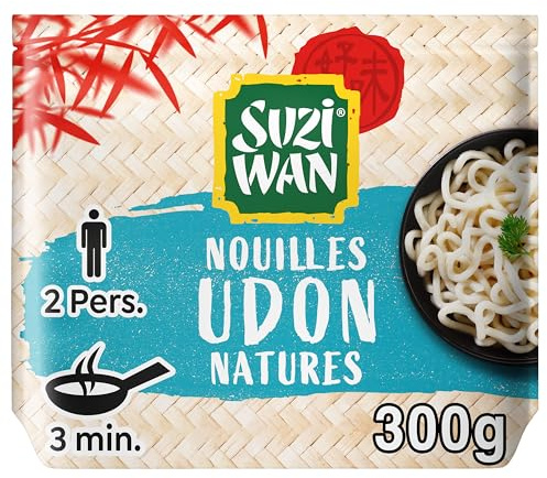 Suzi Wan Nudeln für Wok Udon 2 x 150 g | Vorgekochte Udon Nudeln natur für Wok. Lecker und schnell 2 x 150 g.