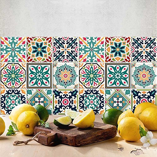 RE-COVERTILES - Adesivi per Piastrelle Bagno e Cucina 10 Pz 20x20 cm - PS00116 Decorazione murale in PVC Impermeabile mattonelle Mosaico Stile cementine Azulejos