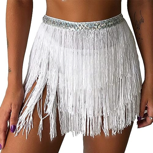 FANSU Ceinture Danse Orientale Femme Ceinture Danse du Ventre Costume de Danse Paillettes Jupes de Franges Hanche Écharpe Franges Jupe Costume Rave pour Femmes et Filles