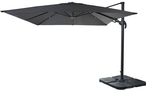 Décoshop26 Parasol Professionnel Restaurant pour Jardin terrasse 3x3m (Ø4,24m) pivotant, Polyester Aluminium/Acier 23kg Anthracite avec Pied, Rotatif 04_0003444