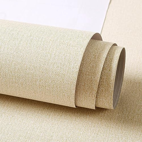 BPILOT Tapete Verdickte Wasserdichte Tapete Selbstklebende Einfarbige Leinentapete Selbstklebende Wohnzimmer-Schlafzimmer-Hintergrundwand Leinentapete Beige