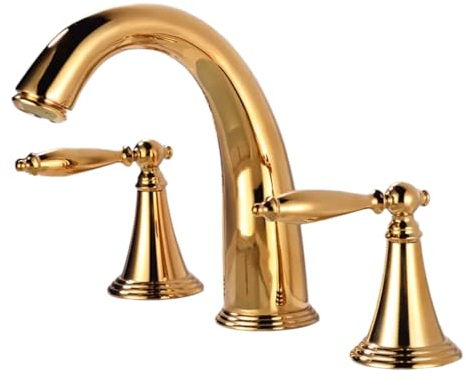 Badarmatur Wasserhahn Drei-Loch-Waschbecken Mit Heißem Und Kaltem Wasserhahn Doppelgriff Geteiltes Drei-Loch-Handwaschbecken Dreiteiliges Set Schwarz Gold