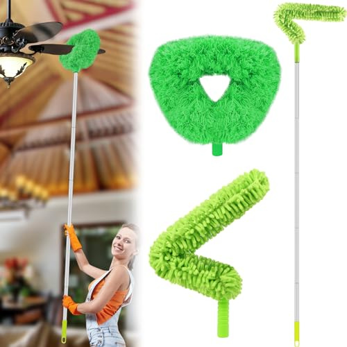 2 Stück Staubwedel Lang Ausziehbar Waschbar 179cm, Waschbar, Grün