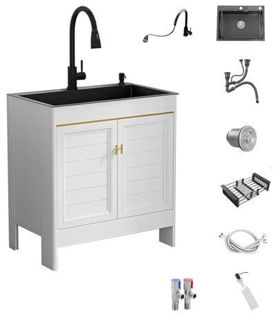 Spülenschrank mit Spüle und Armatur Spüle Küchenspüle mit Unterschrank Spülschrank mit Spülbecken Edelstahl Camping Waschbecken mit Ausziehbarem Wasserhahn für Garden Küchenbar Outdoor Waschküche ( Si