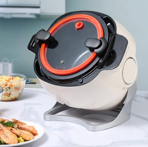 McbeAn Robot Culinaire Commercial, Machine De Cuisson Automatique 2000 W 6 L, 3 Niveaux De Contrôle De La Température, Cuiseur À Sauter Multifonction, Rotation À 360 ° Et Chauffage Complet 3D