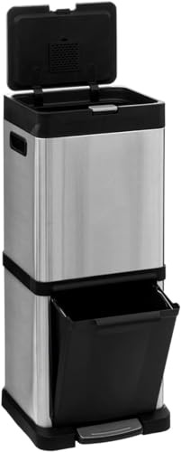Avilia Contenedor para residuos con pedal – Cubo de basura de acero – Cubo para reufitos de exterior – Cubo de basura para cocina – Doble contenedor 20 + 14 litros – Cromado