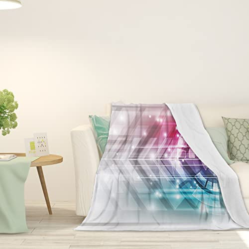 Modernes Thema, verdickte Fleece-Überwurfdecke für Couch, technologisch, futuristisch, geometrisch, Plüsch, flauschig, gemütlich, weiche Decken und Überwürfe für Sofa, Hellblau, Grau, Hot Pink, 203,2