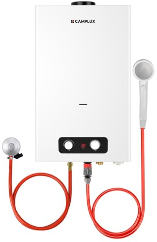 16 Liter Gasdurchlauferhitzer, CAMPLUX BD422 LPG Warmwasserbereiter Propan (37mbar) / Butan (28-30mbar) für den Außenbereich, Camping, Gartennutzung, 32 kW