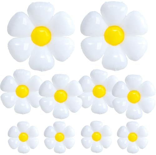 10 Pièces Ballon Foil Marguerite, Ballon en Aluminium Mylar Marguerite, Blanc Fleur Ballons, Mignon Accessoire Photo Décorations pour Mariage, Anniversaire Fille