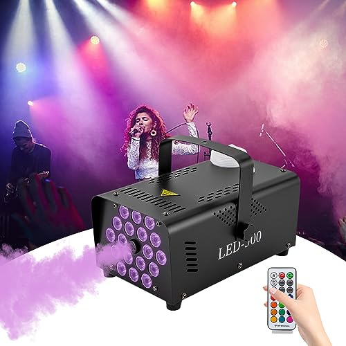 Nebelmaschine Disco Rauchmaschine 18 LED RGB Lichteffekt Mini Nebelmaschine mit Fernbedienung für DJ Disco Party,Halloween,Hochzeiten Weihnachten