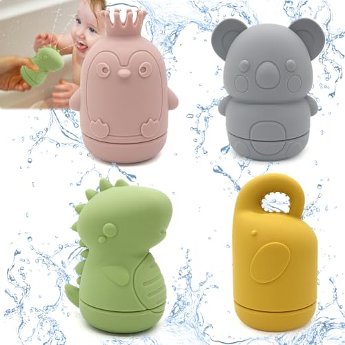 Badaren Confezione da 4 giocattoli per vasca da bagno | giocattoli acquatici per bambini, giocattoli da bagno in silicone per divertimento