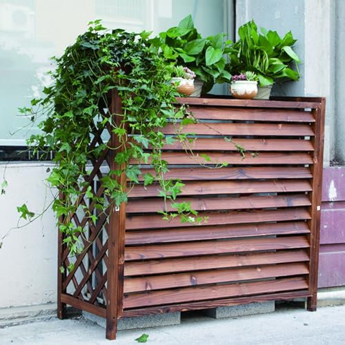Cache pompe a chaleur extérieur, Couverture De Climatiseur Support De Fleurs cache climatiseur En Bois pour Unité Extérieure Support De Climatiseur Ventilation/Protection Solaire/Contre La Pluie ( Tai