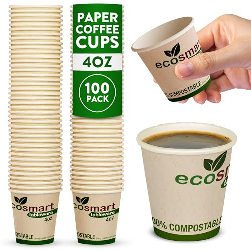 volila Paper Coffee Cups 100 Pack, 4 Oz Recyclable Cups, Disposable Coffee and Tea Paper Cups, Compostable Cups for Hot Chocolate and Cappuccino, Perfect for Office and Cafe