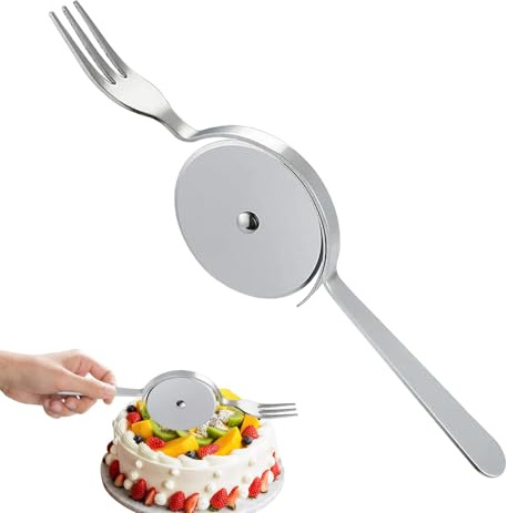 Pastry Wheel Cutter, Stainless Steel Pizza Cutter and Fork, Pizza Cutter Wheel, Kitchen Aid Cake Cutter and Fork with Comfortable Handle for Pizza Cakes
