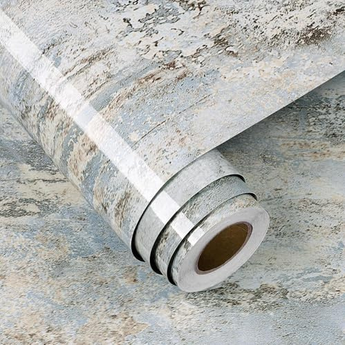 FunStick 60CM×5M Papier Peint Imitation Bois Gris Bleu Papier Adhesif pour Meuble Cuisine Plan de Travail Bois Vinyle Adhesif Porte de Placard Papier Peint Autocollant Mural Gris et Bleu Salon